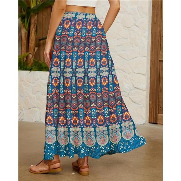 Maxi Skirts for Women Summer Boho Pleated Flowy Long Skirts Casual A Line - Picture 4 of 7